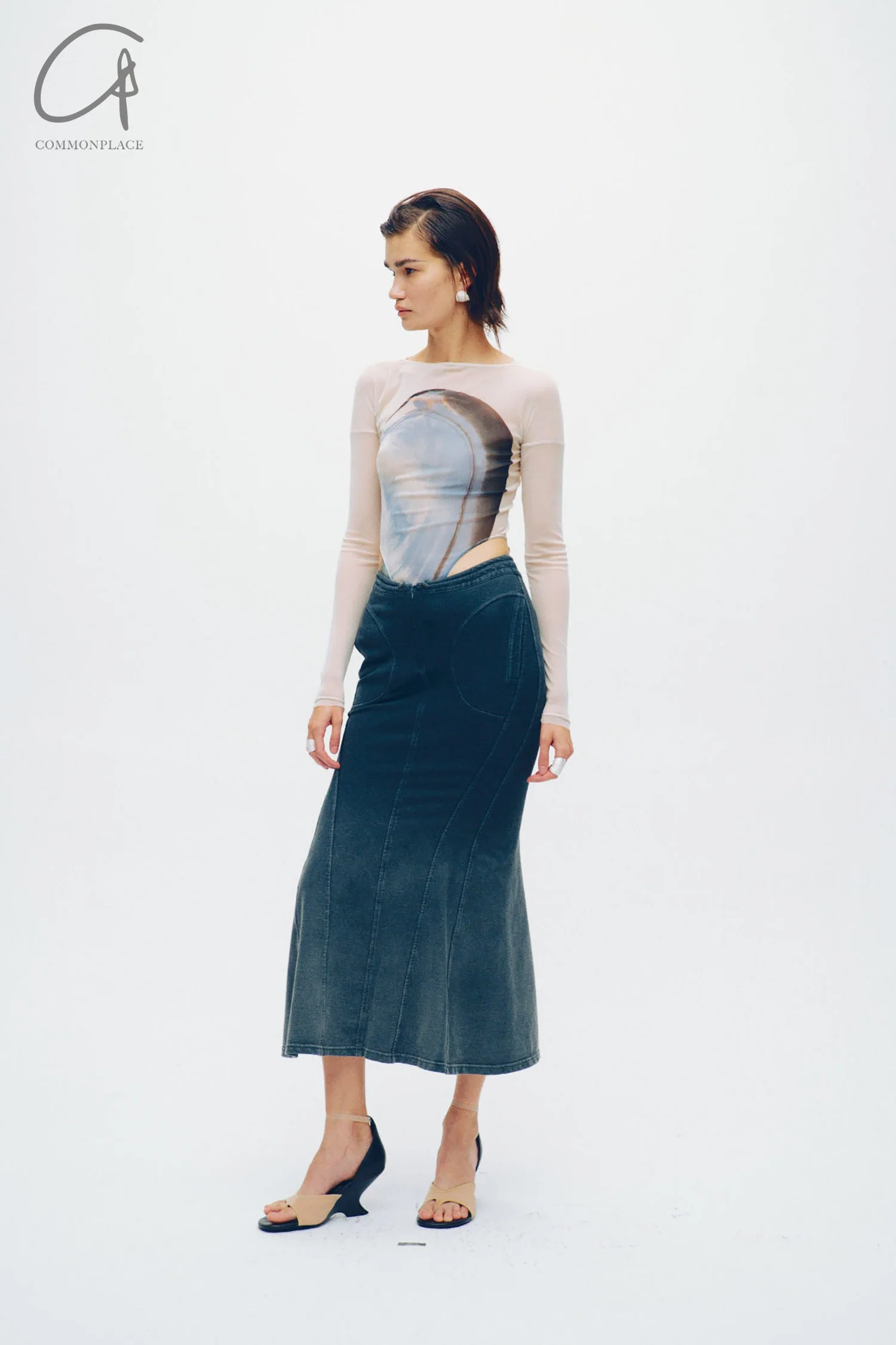 OUDE WAAG washed knitted fishtail skirt OW-OW-24SS-SK14-HUILAN gray blue - Image 11