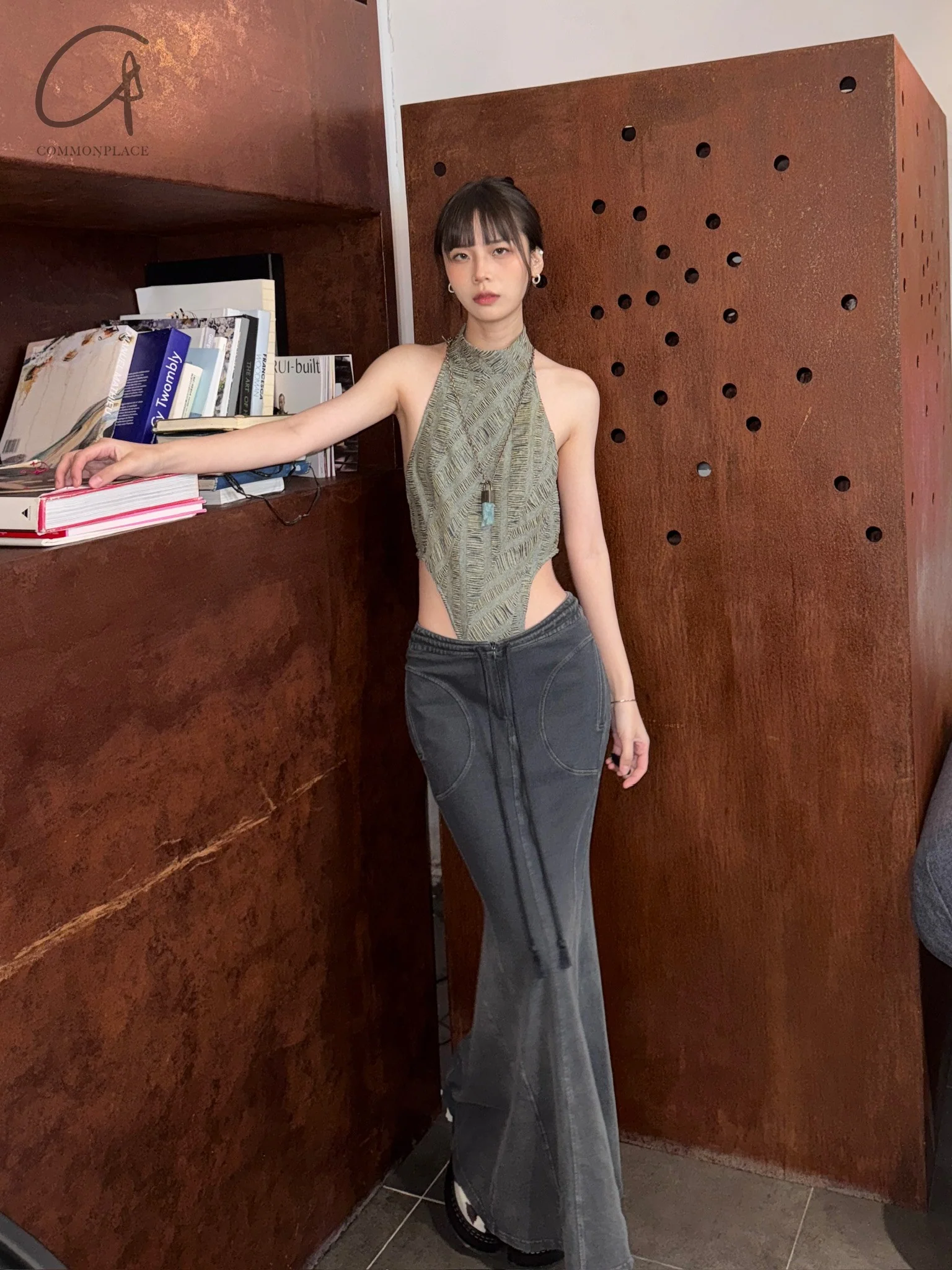 OUDE WAAG washed knitted fishtail skirt OW-OW-24SS-SK14-HUILAN gray blue - Image 16