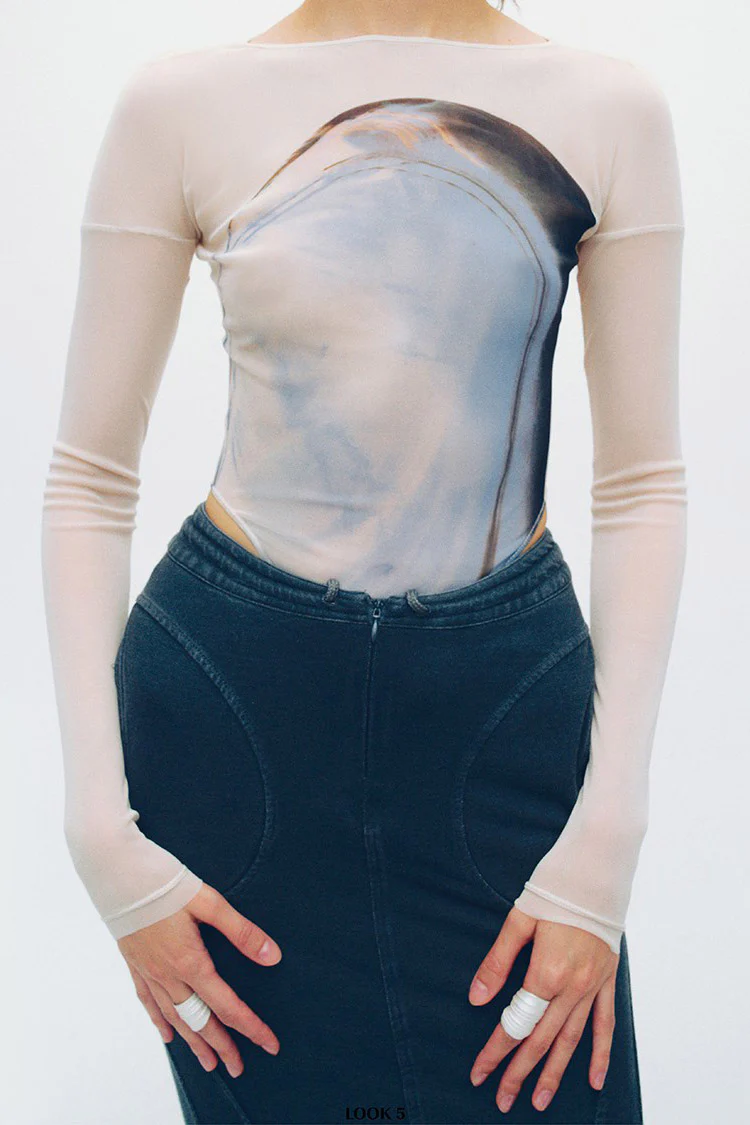 OUDE WAAG washed knitted fishtail skirt OW-OW-24SS-SK14-HUILAN gray blue - Image 9