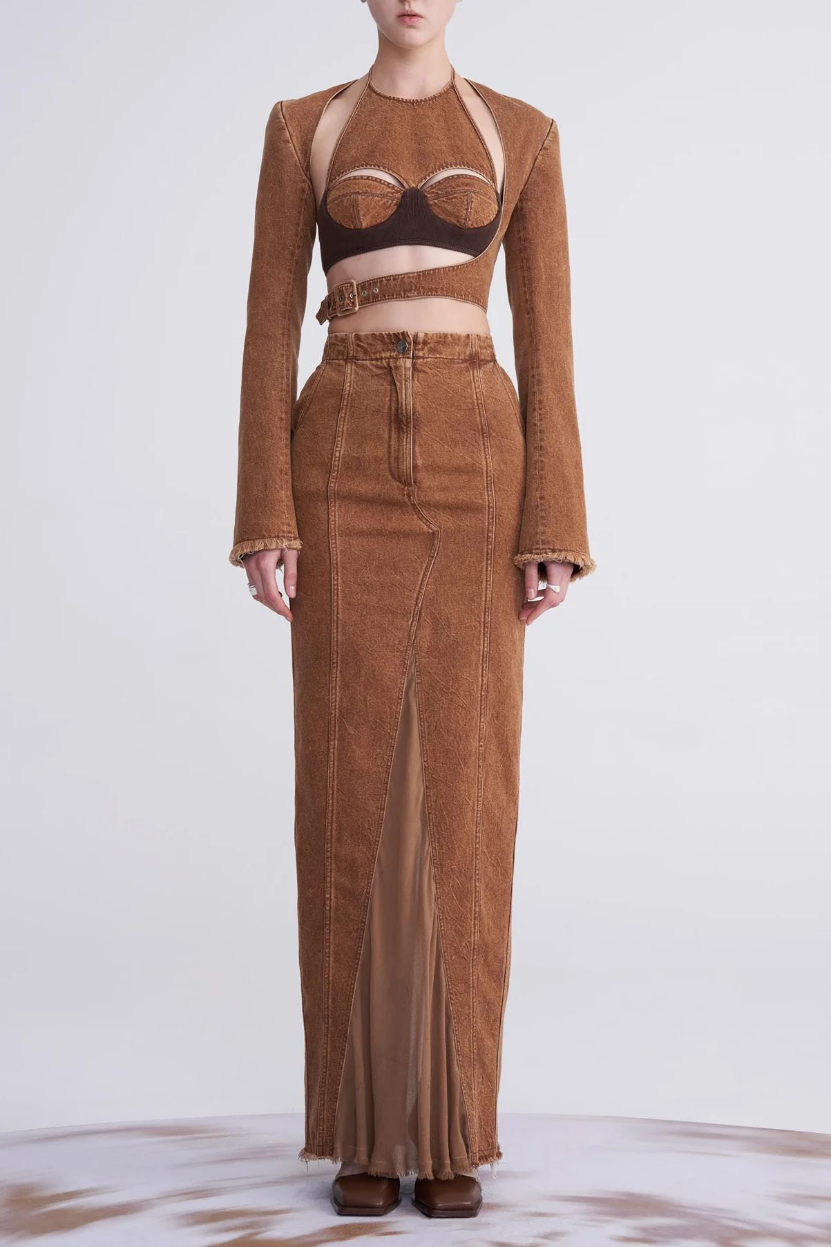 OUDE WAAG Washing Cowboy Decoding Mid-Boxy Skirt OW-23SS-SK06 reddish brown - Image 2