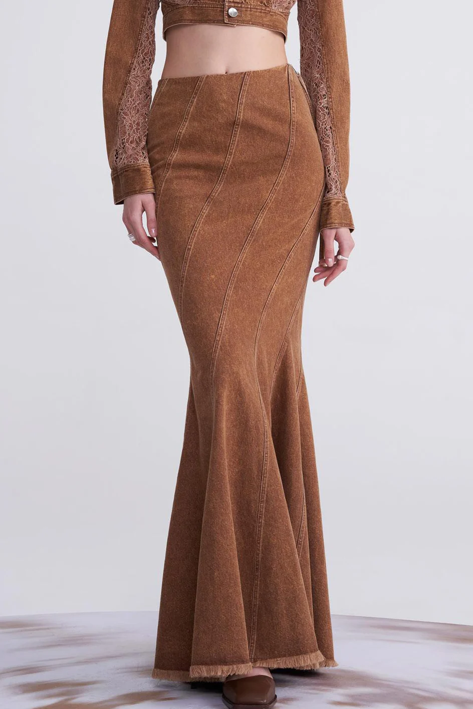 OUDE WAAG Washing Denim Fish Tail Skirt OW-23SS-SK04 reddish brown