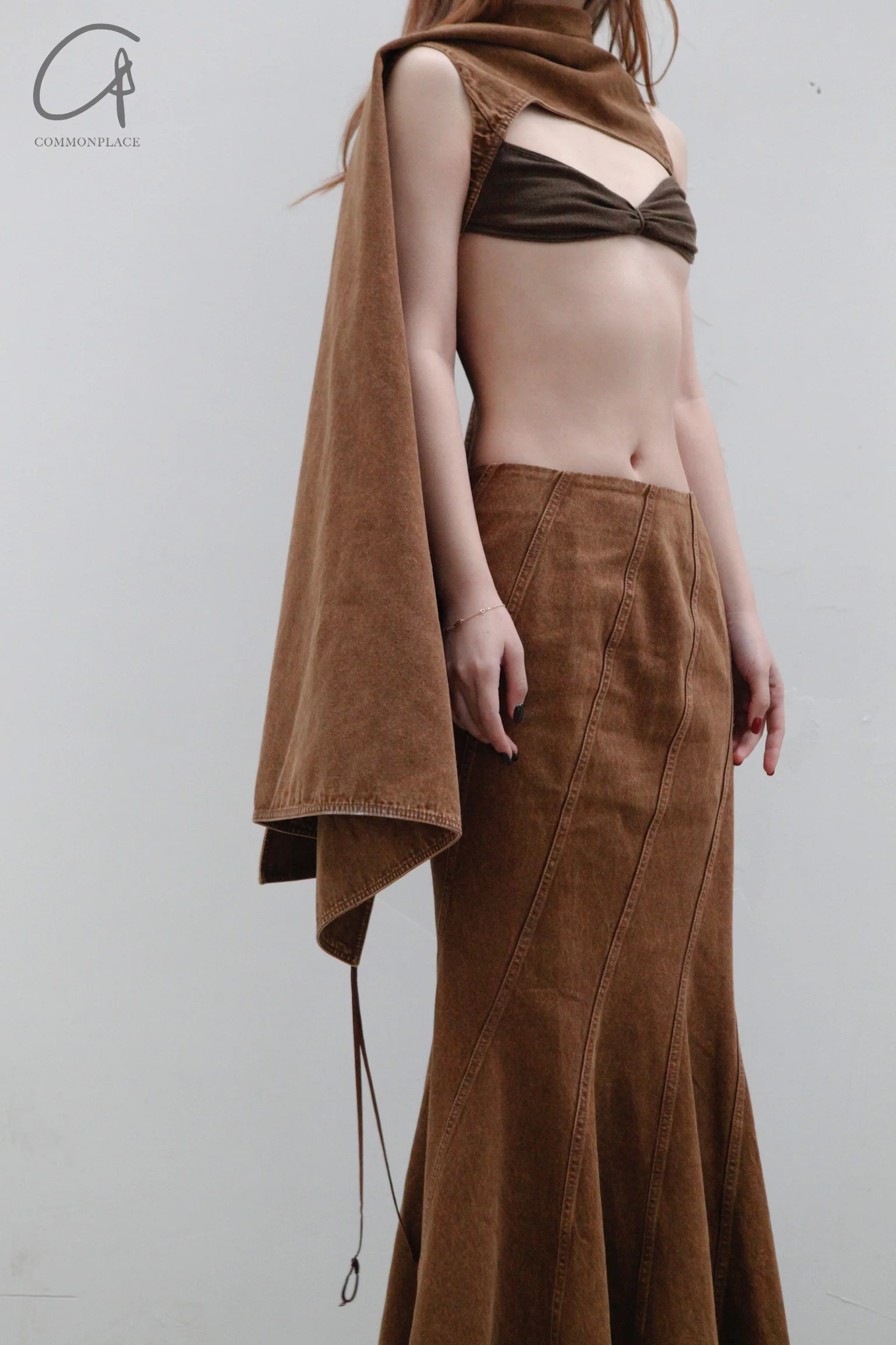 OUDE WAAG Washing denim shawl top OW-23SS-TP02 reddish brown - Image 2