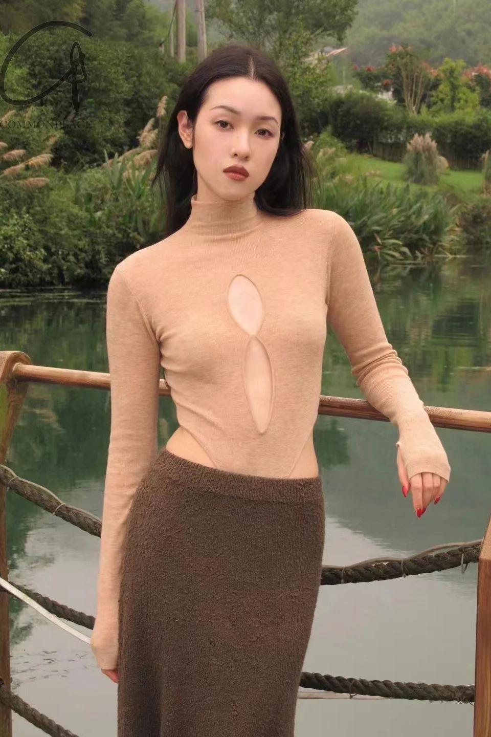 OUDE WAAG Water Soluble Wool Cutout Bodysuit OW-23AW-KT01W1NU000 Nude - Image 5