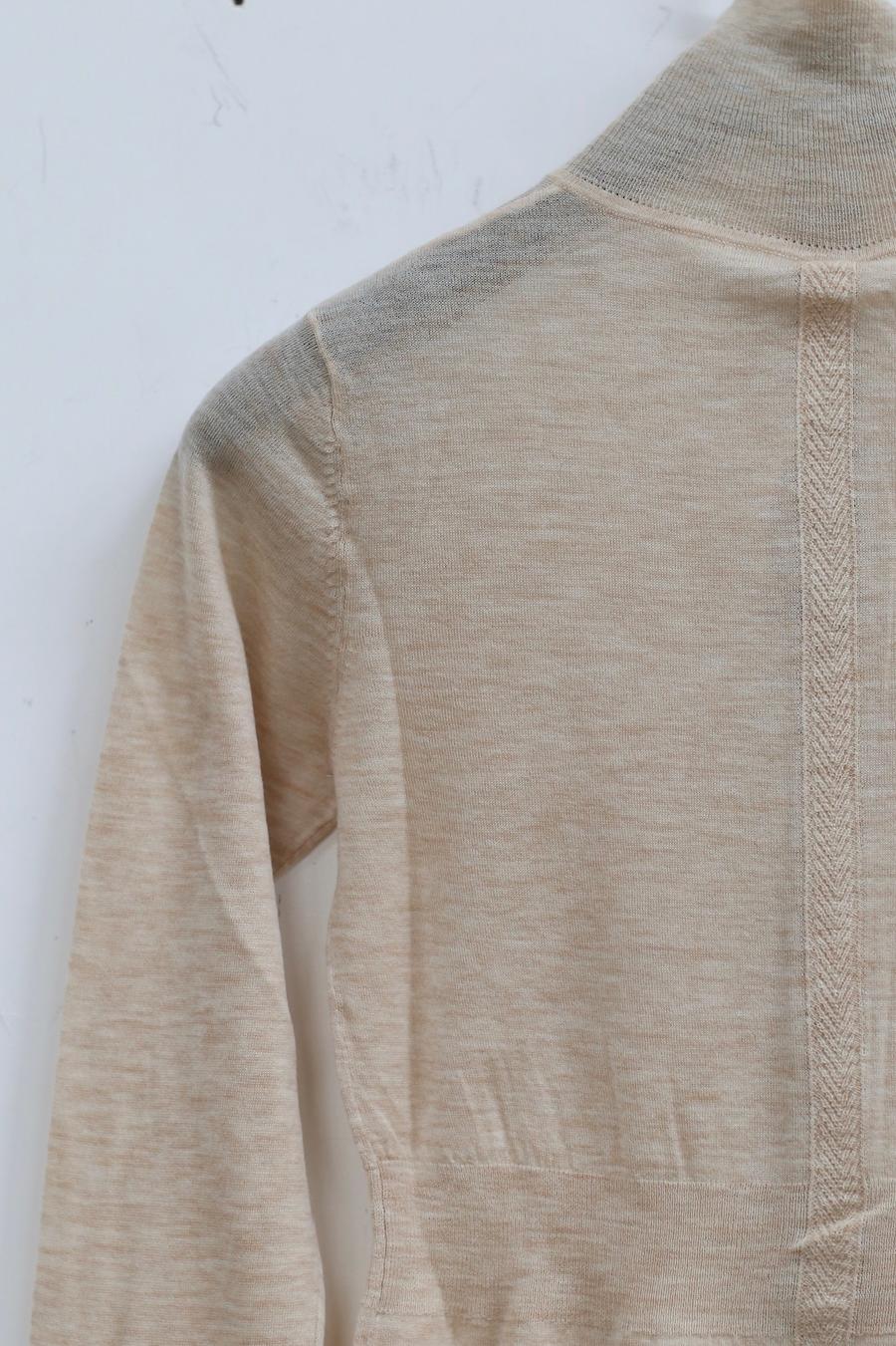 OUDE WAAG Water Soluble Wool Turtleneck Cardigan OW-22AW-KT10 Nude - Image 10