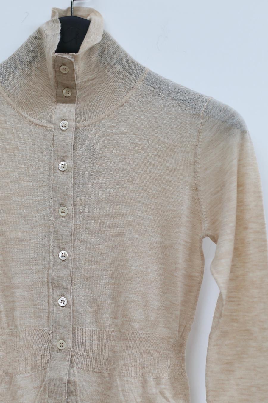 OUDE WAAG Water Soluble Wool Turtleneck Cardigan OW-22AW-KT10 Nude - Image 9