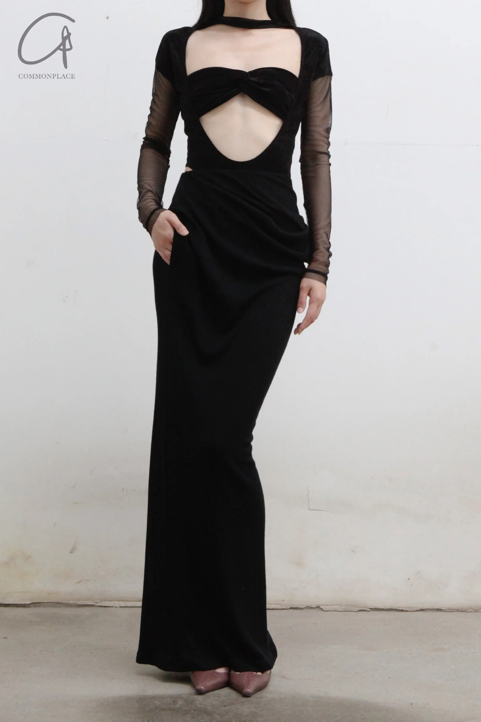 OUDE WAAG wool knit drape skirt OW-22AW-SK05 black - Image 2