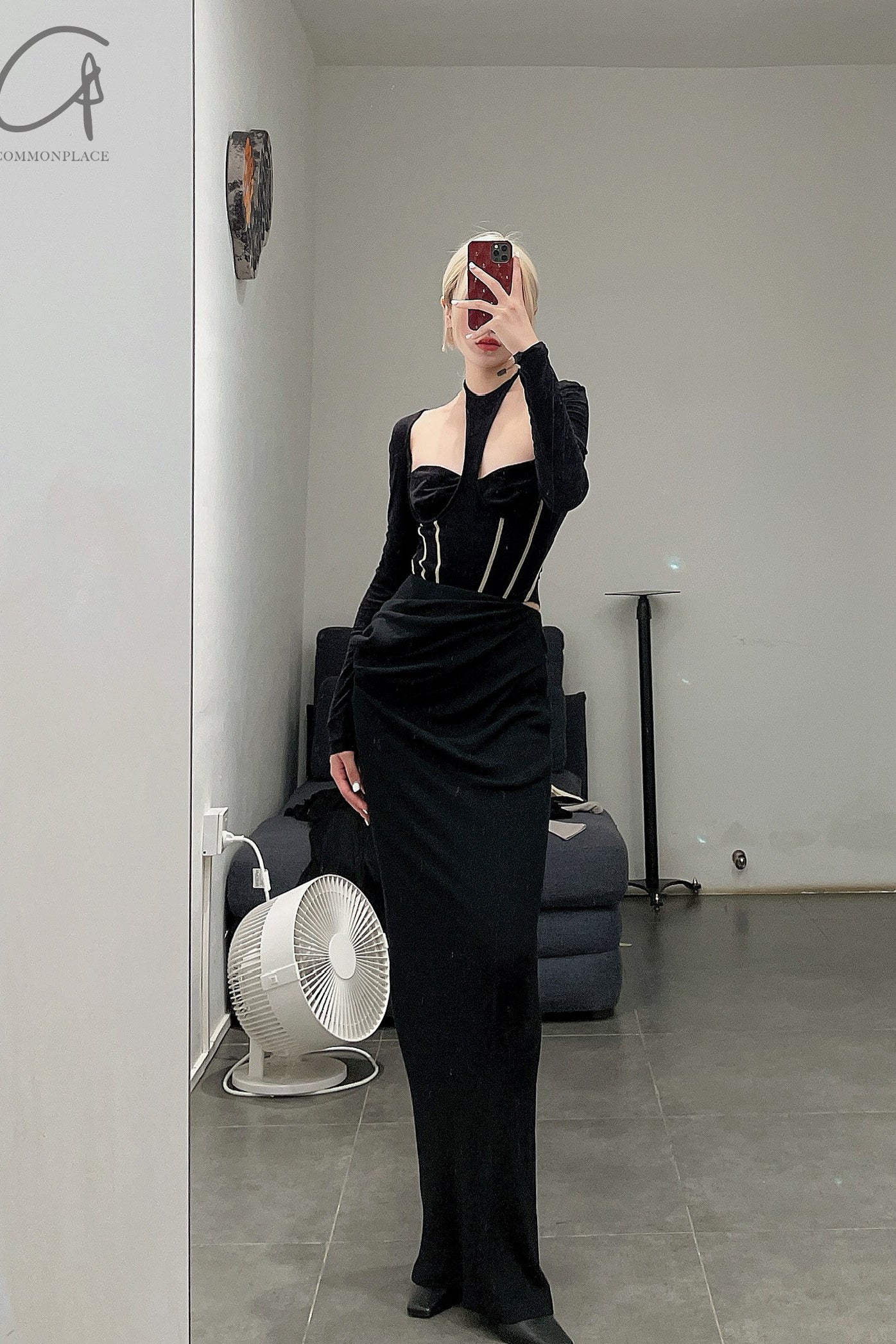 OUDE WAAG wool knit drape skirt OW-22AW-SK05 black - Image 22