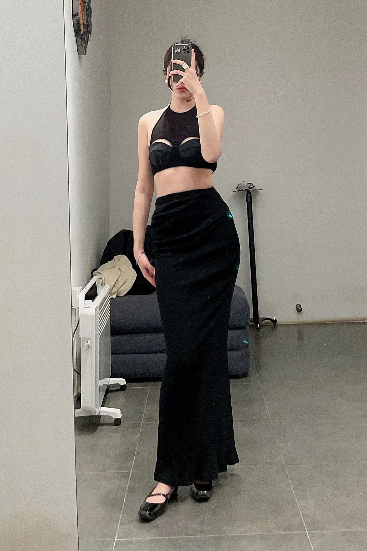 OUDE WAAG wool knit drape skirt OW-22AW-SK05 black - Image 26