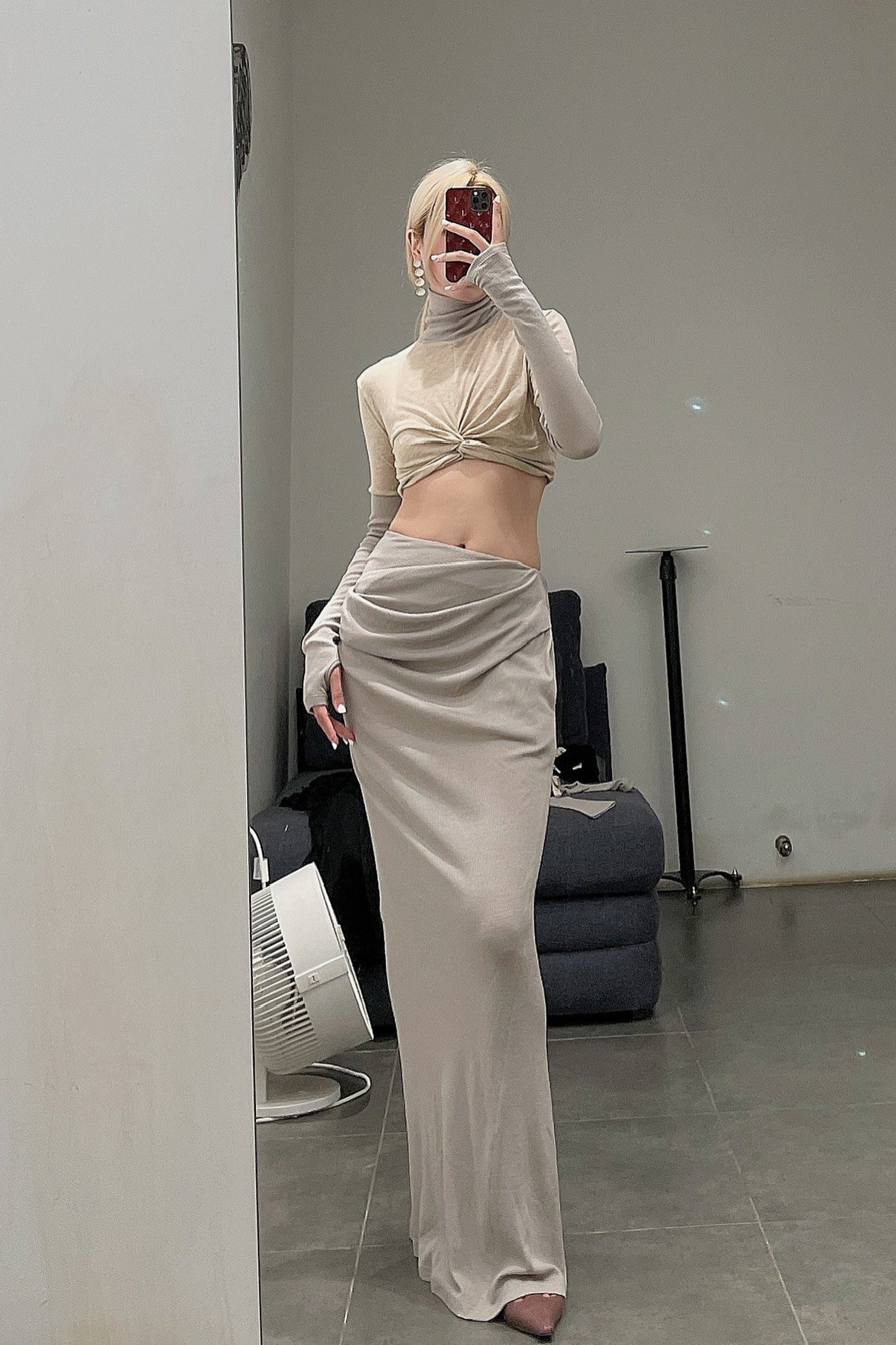 OUDE WAAG Wool Knit Drape Skirt OW-22AW-SK05 Grey - Image 52