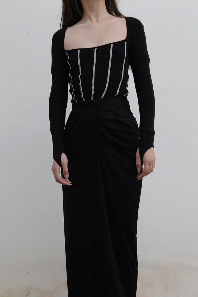OUDE WAAG Wool knitted webbing bodysuit OW-21AW-UW03BL900 black POW14 - Image 2