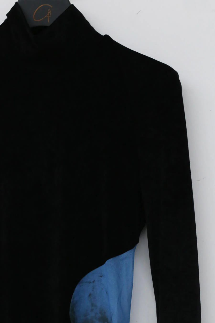 OUDE WAAG wrap stitching print dress OW-21AW-DS10BL096 black blue POW22 - Image 13