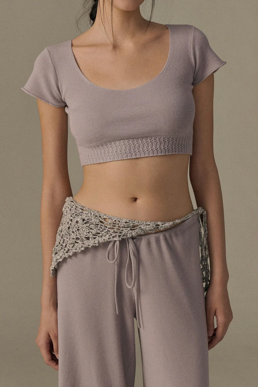Ouyang Nana o cloche code cable knit crop top OCC-OH01T853-DLH pea green/grey PEA