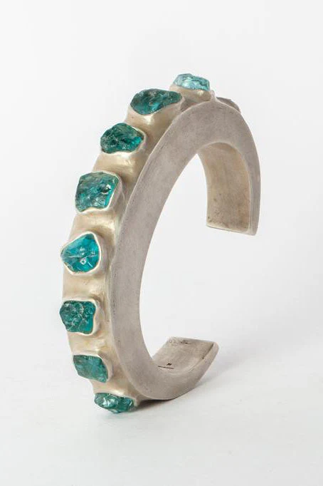 Parts of Four Crescent Crescent Bracelet Collection I Highly Handcrafted 2002-2-AS+MA+NAPA 15mm Acid Silver+Matte Sterling Silver+Neon Apatite PPOF47 - Image 6