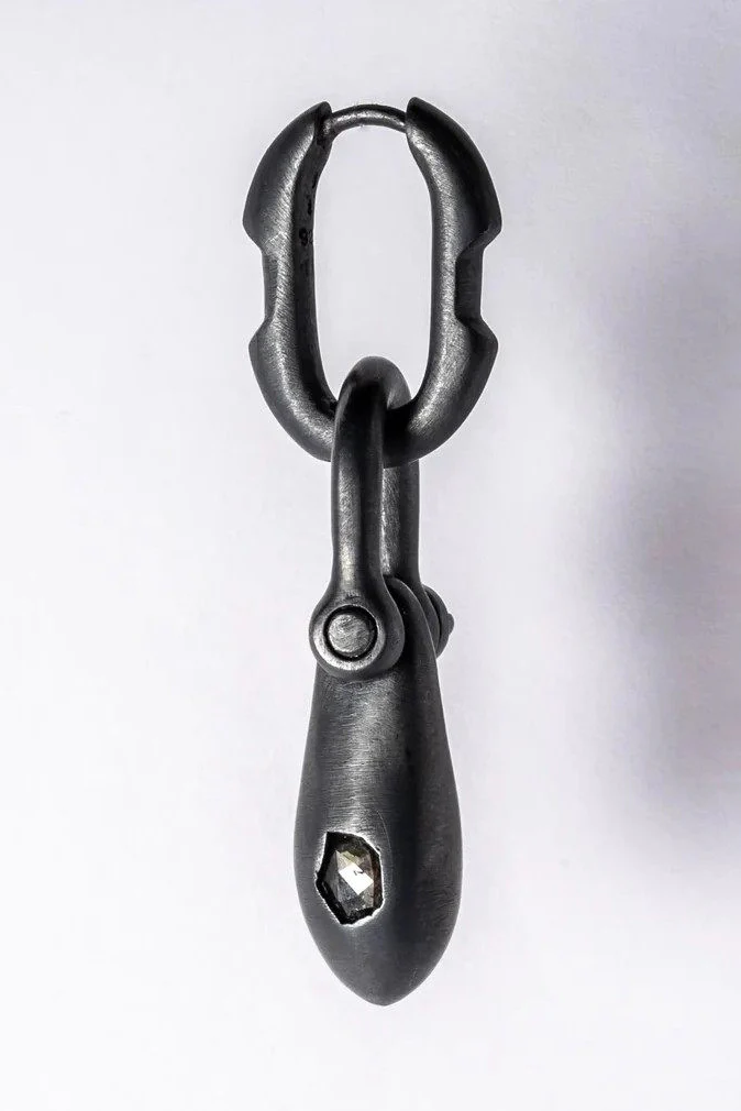 Parts of Four Deco Collection Earrings. High-level handcrafting. Natural stones. PS4-1835-4-KA+DIA-HYHCY effect. Black oxidized sterling silver + diamond slices. PPOF52.