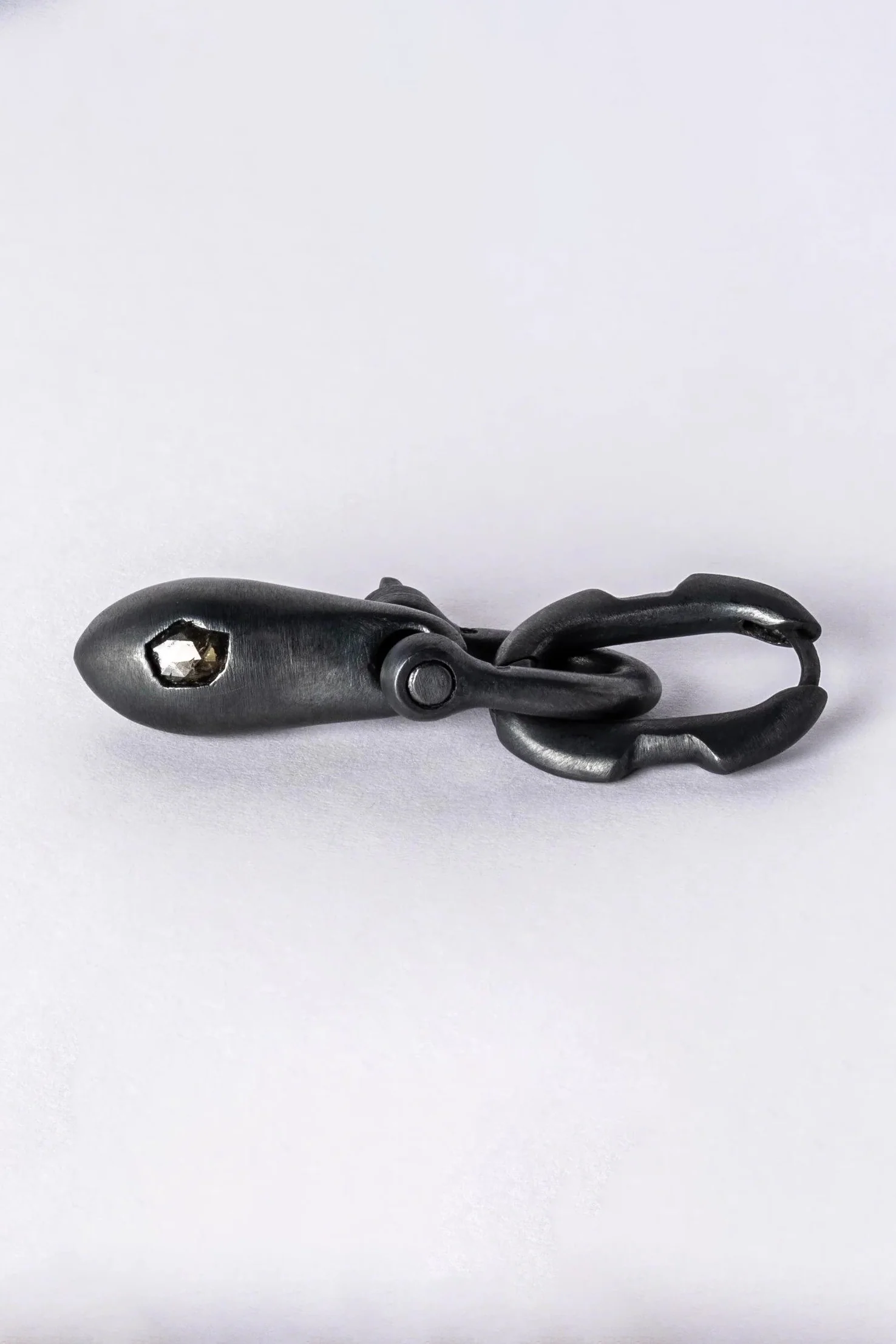 Parts of Four Deco Collection Earrings. High-level handcrafting. Natural stones. PS4-1835-4-KA+DIA-HYHCY effect. Black oxidized sterling silver + diamond slices. PPOF52. - Image 2