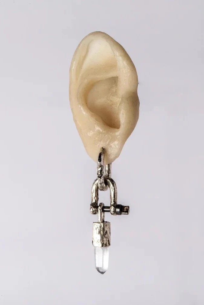 Parts of Four Deco Collection Earrings, High-Quality Handcrafting, Natural Stone, PS4-1835-10-KA10KW+LEM-HYHCY, Extra Small, Black Oxidized Sterling Silver + White Gold Plated + Limurian Quartz, PPOF52 - Image 3