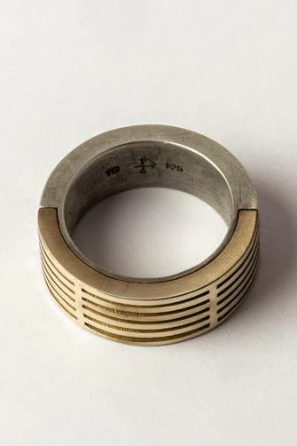 Parts of Four Sistema System Series I Basic Modular Combination Ring 1301-3-DA+PA+MR 9mm Dirty Sterling Silver+Polished Sterling Silver+Matte Brass PPOF30 - Image 7