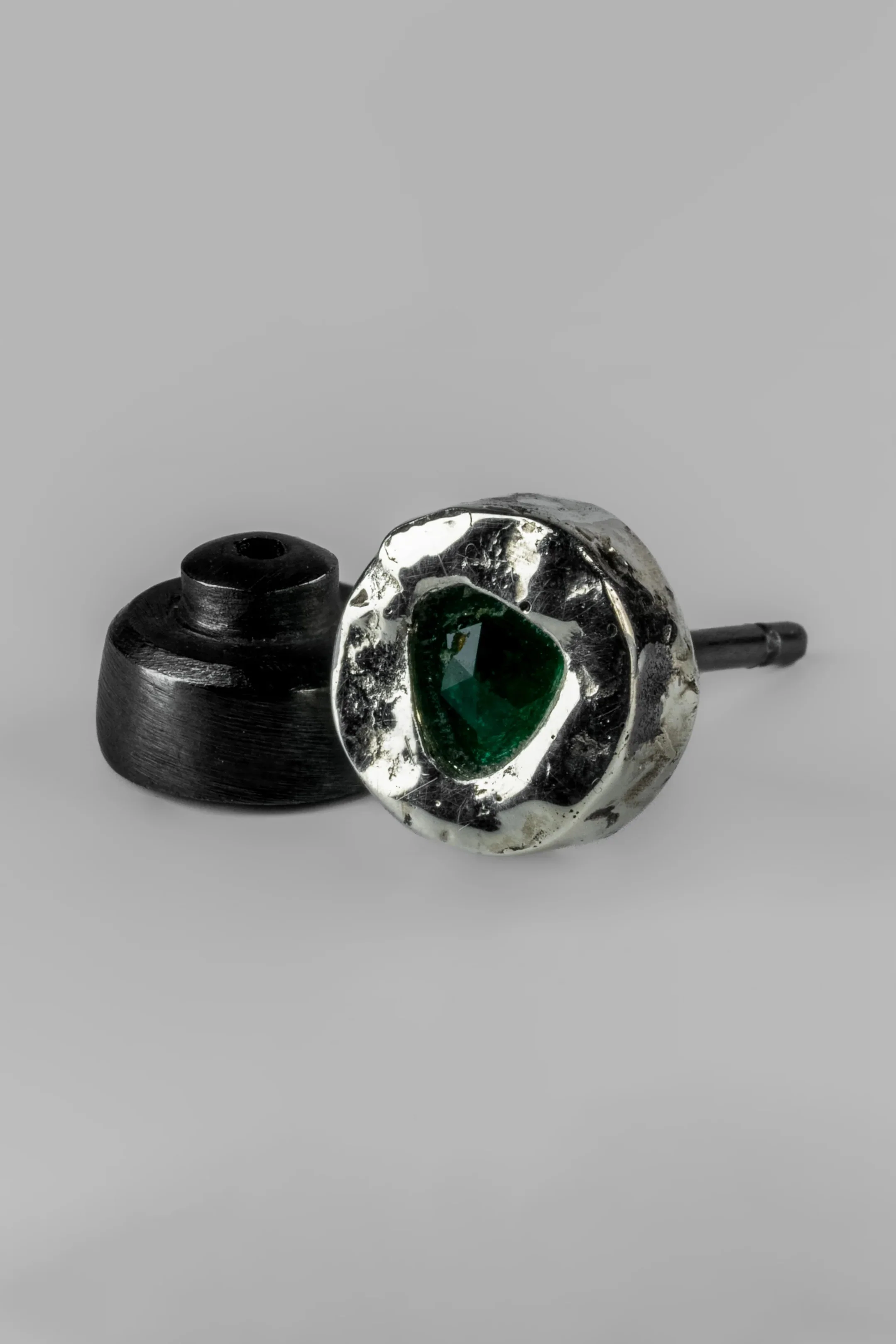 Parts of Four Stud Earrings Collection III: High-Quality Handcrafted Natural Stone PS4-1035-9-KA10KW+EMER Black Sterling Silver 10K White Gold + 0.1 Carat Emerald PPOF59