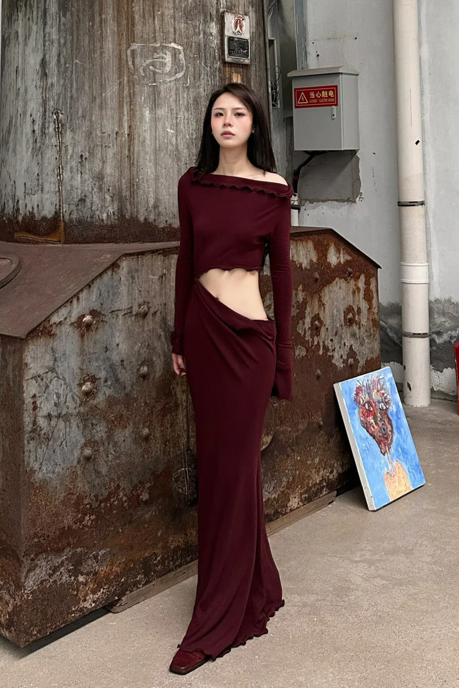 Peng Tai 24 Autumn and Winter Asymmetric Flared Long Dress PT-PTW24C08-2 - Image 18