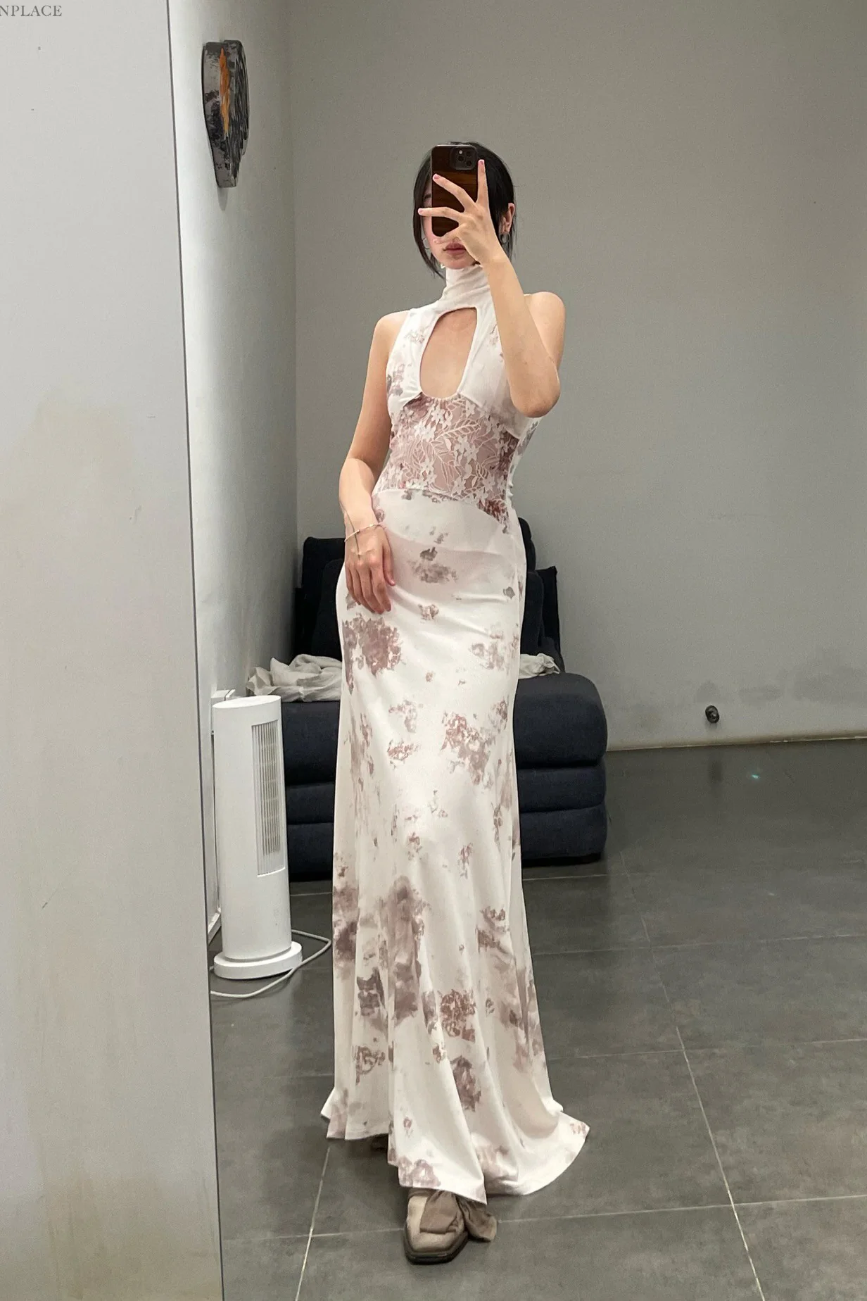 Peng Tai 24 Autumn and Winter Printed Hollow Lace Maxi Dress PT-PTW24C06-3 - Image 13