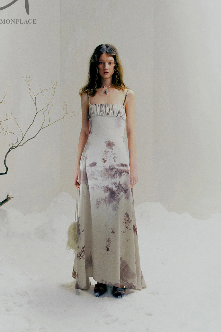 Peng Tai 24 Autumn and Winter Printed Pleated Maxi Dress PT-PTW24C09-1 - Image 7
