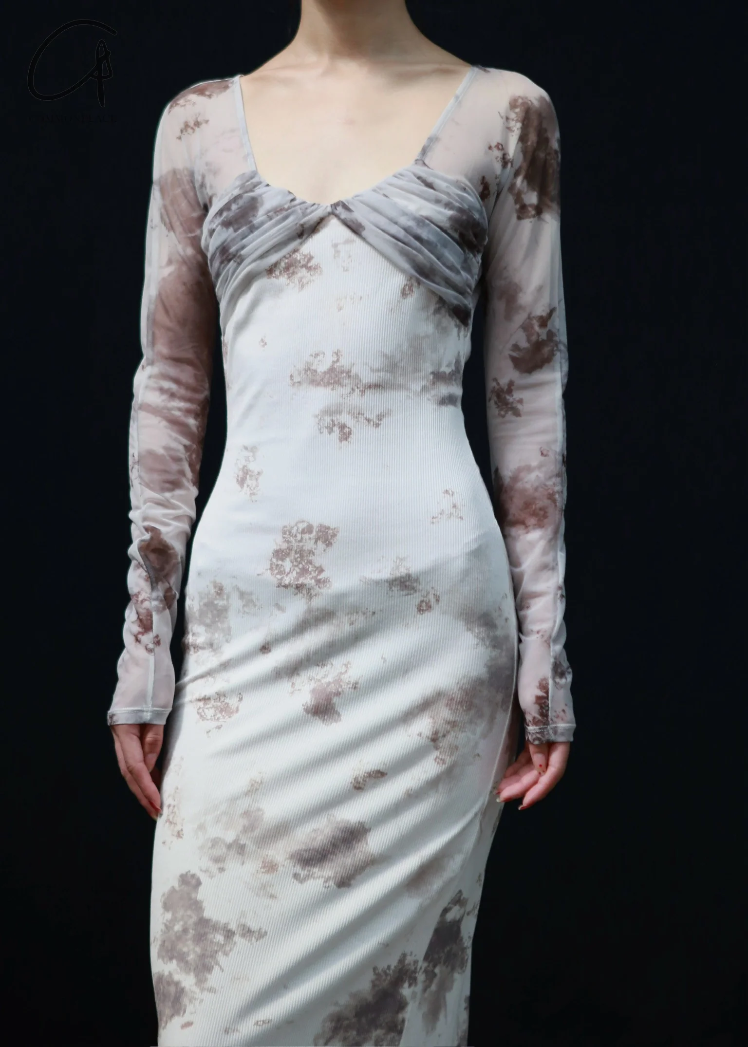 Peng Tai 24 Autumn and Winter Printed Pleated Midi Dress PT-PTW24C10-3 - Image 2
