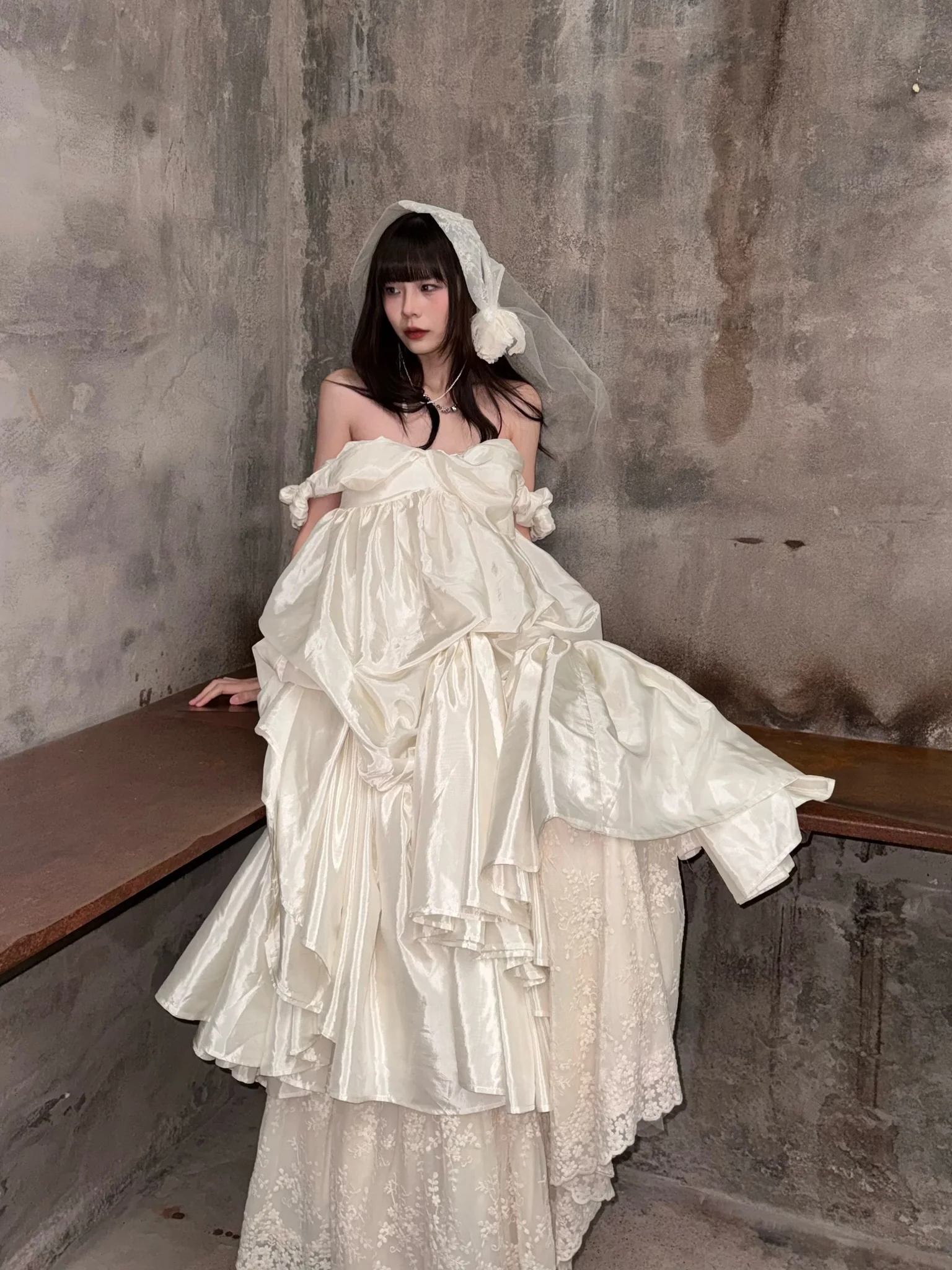 Pengtai 25 Autumn/Winter Asymmetrical Dress PT-PTW25C10-2-BEIGE WHITE - Image 8