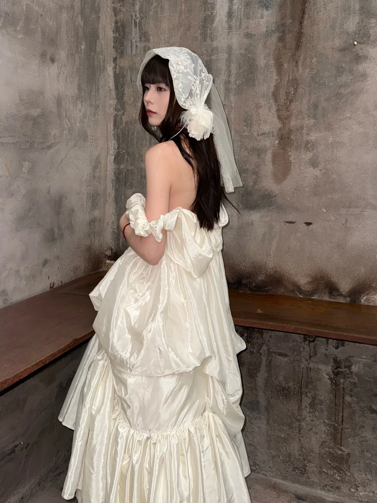 Pengtai 25 Autumn/Winter Lace Knit Heavy-Duty Veil Headband/Veil PT-P25F05-1-BEIGE - Image 4
