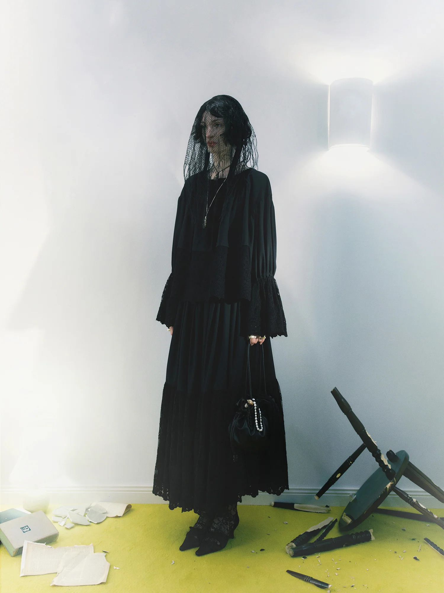 Pengtai 25 Autumn/Winter Short Dolly Shirt/Pleated Midi Skirt PT-PW25A02-1-BLACK Shirt - Image 5