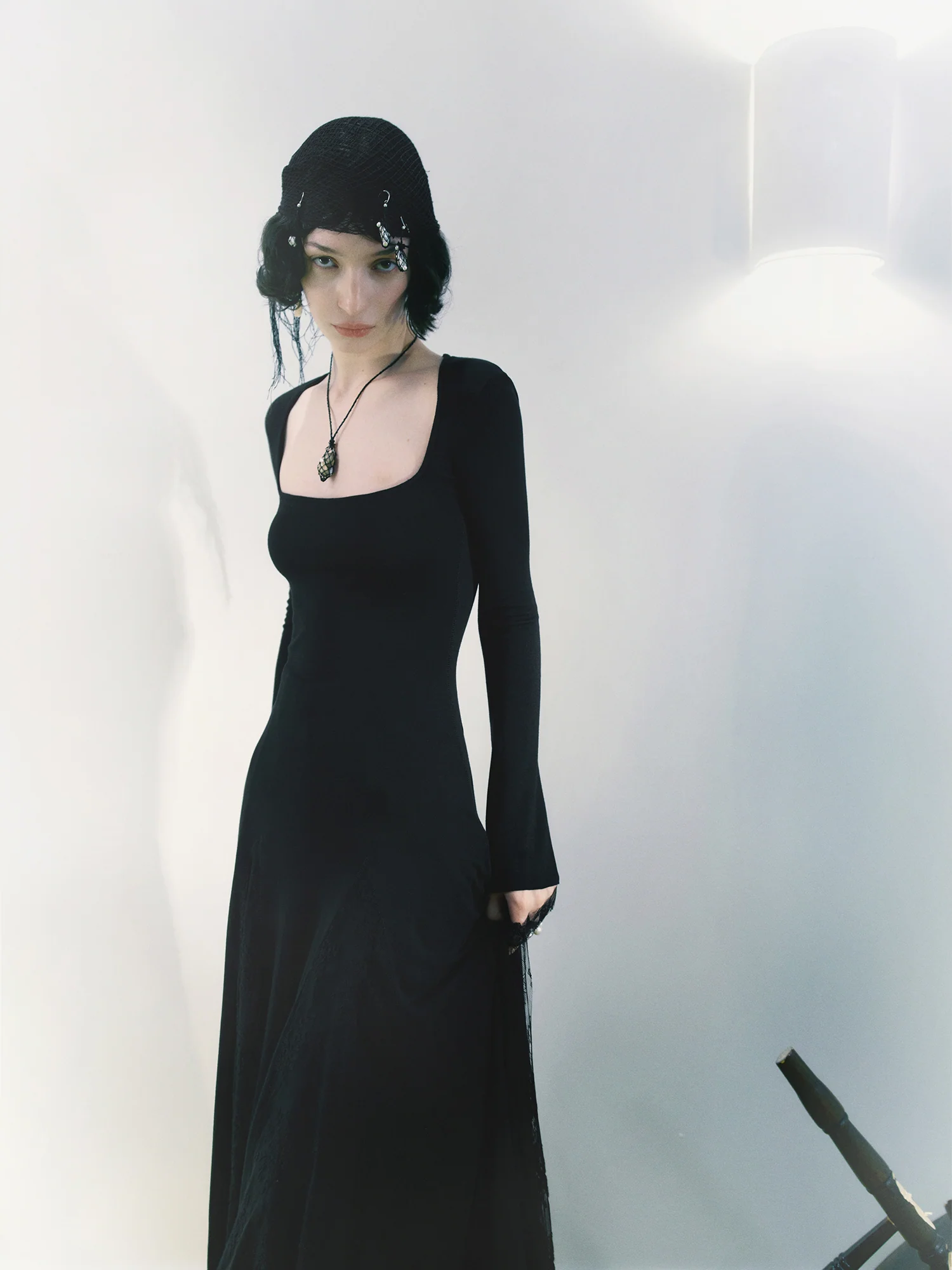 Pengtai 25 AutumnWinter Square Neck Long Sleeve DressLace PT-PW25C06-1-BLACK - Image 5