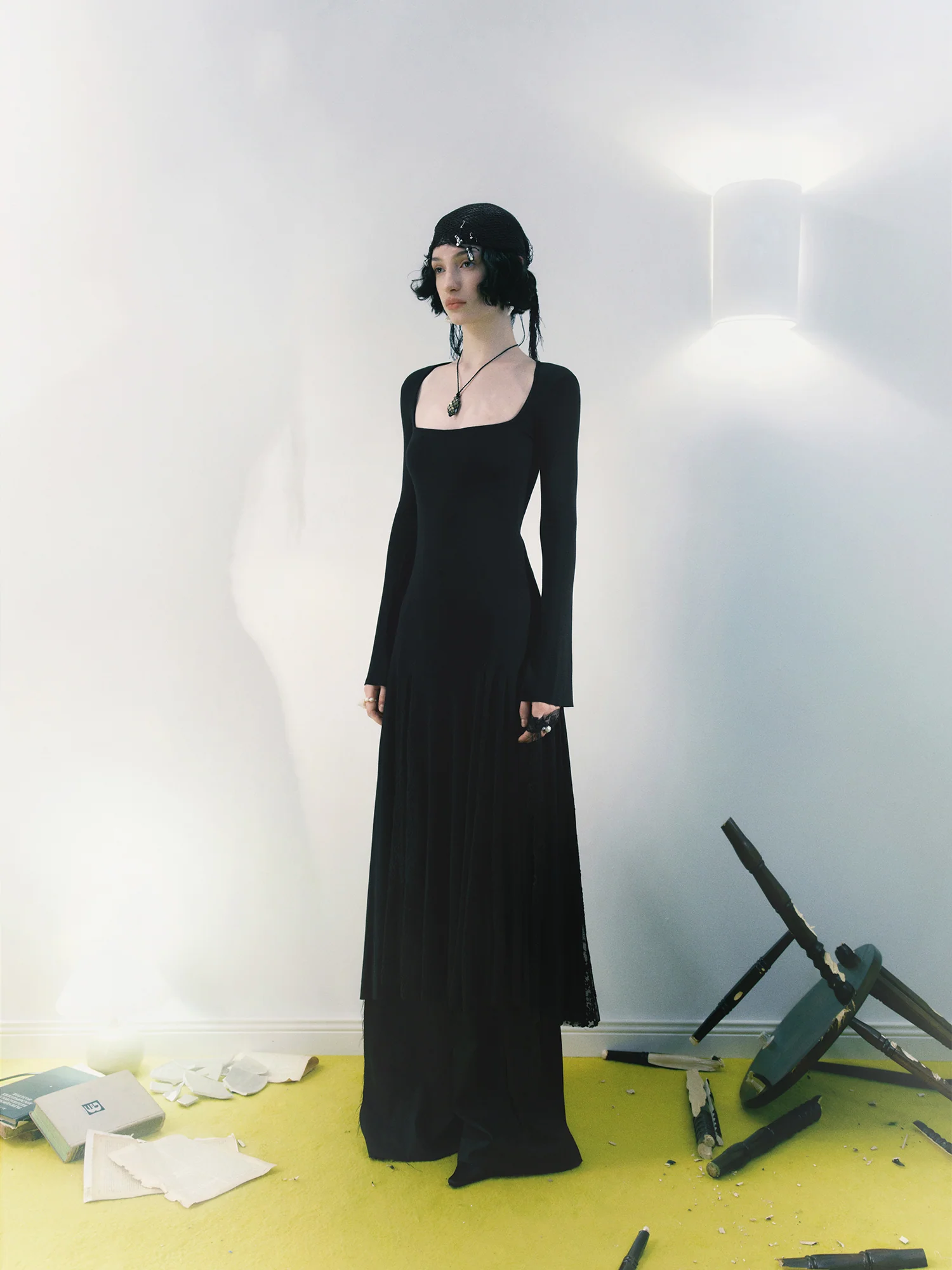 Pengtai 25 AutumnWinter Square Neck Long Sleeve DressLace PT-PW25C06-1-BLACK - Image 6