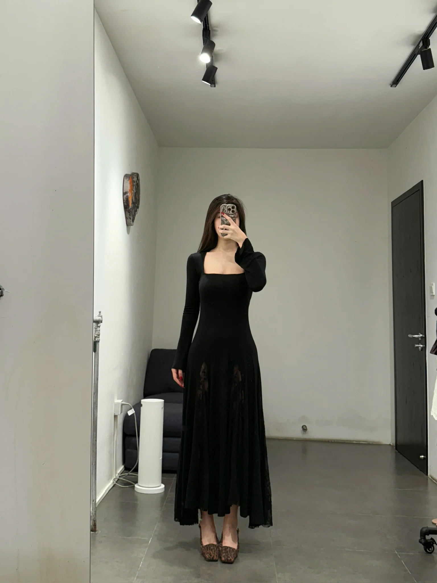 Pengtai 25 AutumnWinter Square Neck Long Sleeve DressLace PT-PW25C06-1-BLACK - Image 8