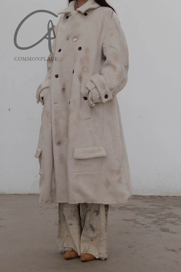 Pengtai body structure burn effect double breasted wool coat MW21027 - Image 15