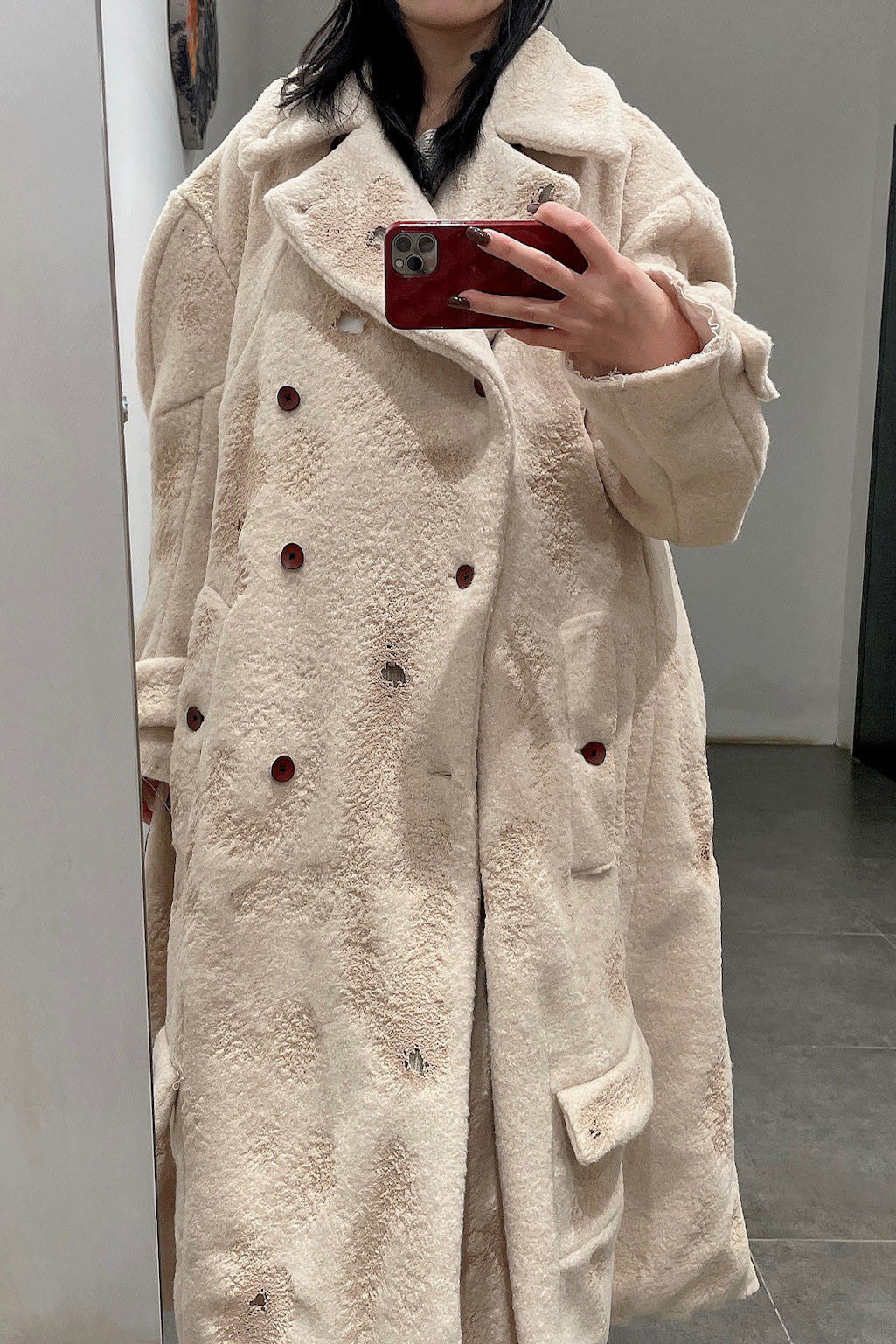 Pengtai body structure burn effect double breasted wool coat MW21027 - Image 21