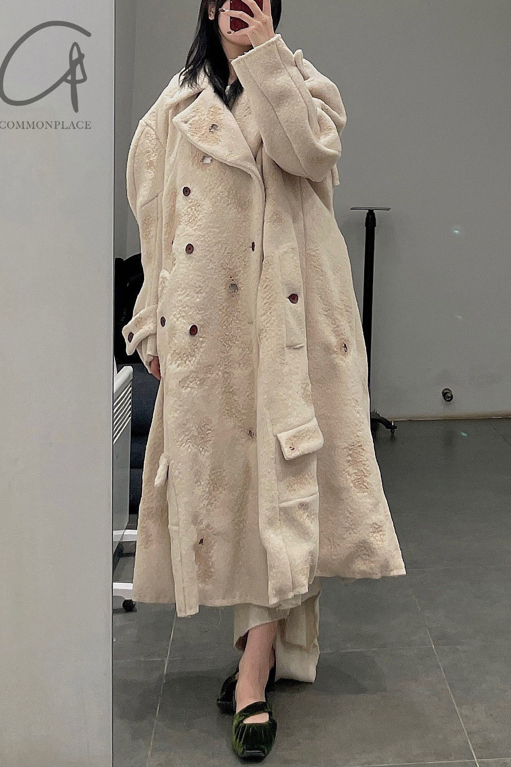 Pengtai body structure burn effect double breasted wool coat MW21027 - Image 23