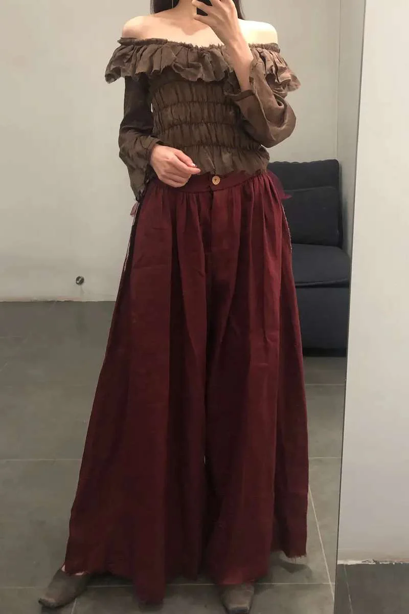 Peng Tai Burgundy Linen Wide Leg Pants S19090