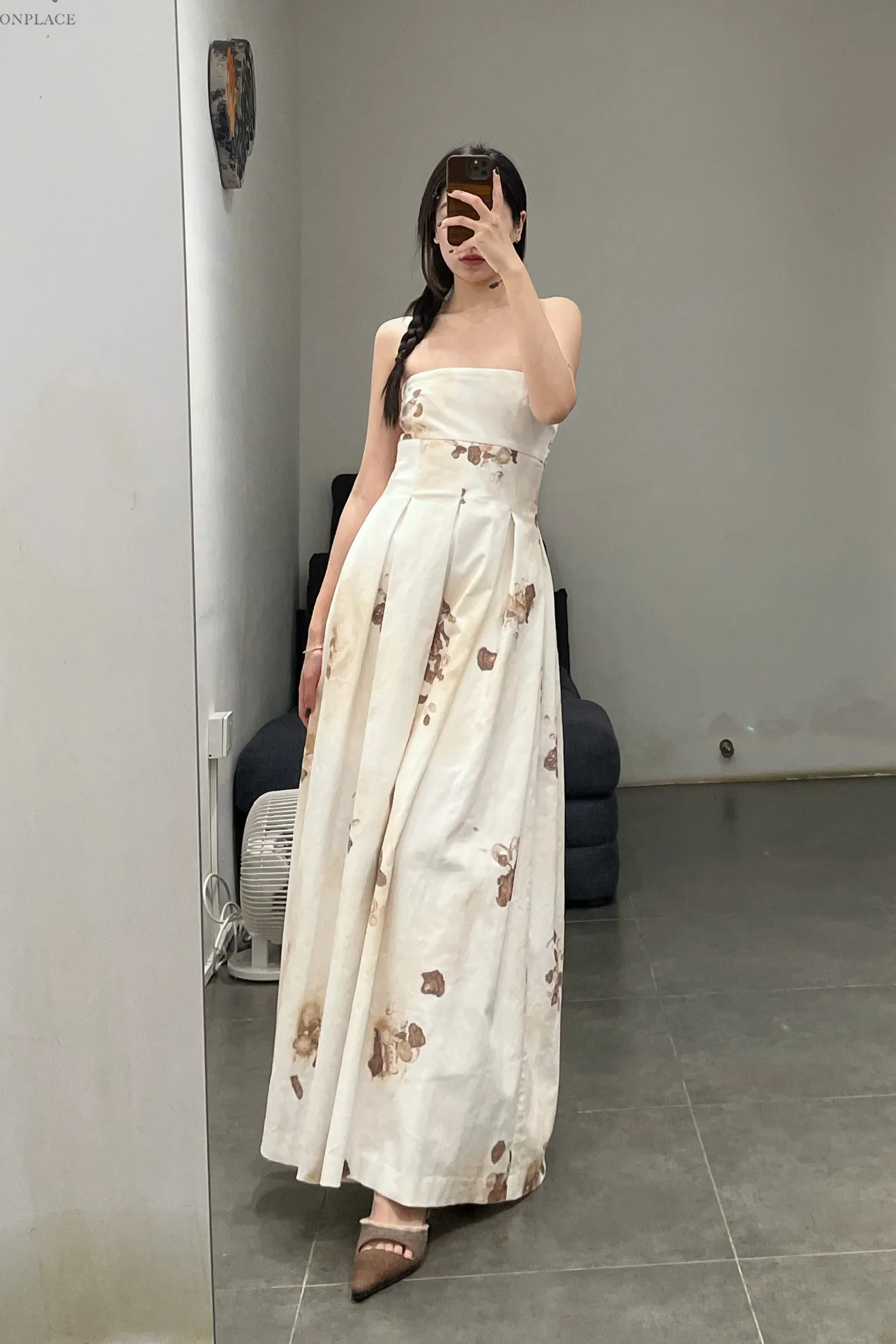 pengtai Chinese Medicine Printed Tubular Pleated Midi Dress PTW23C13-1 - Image 7