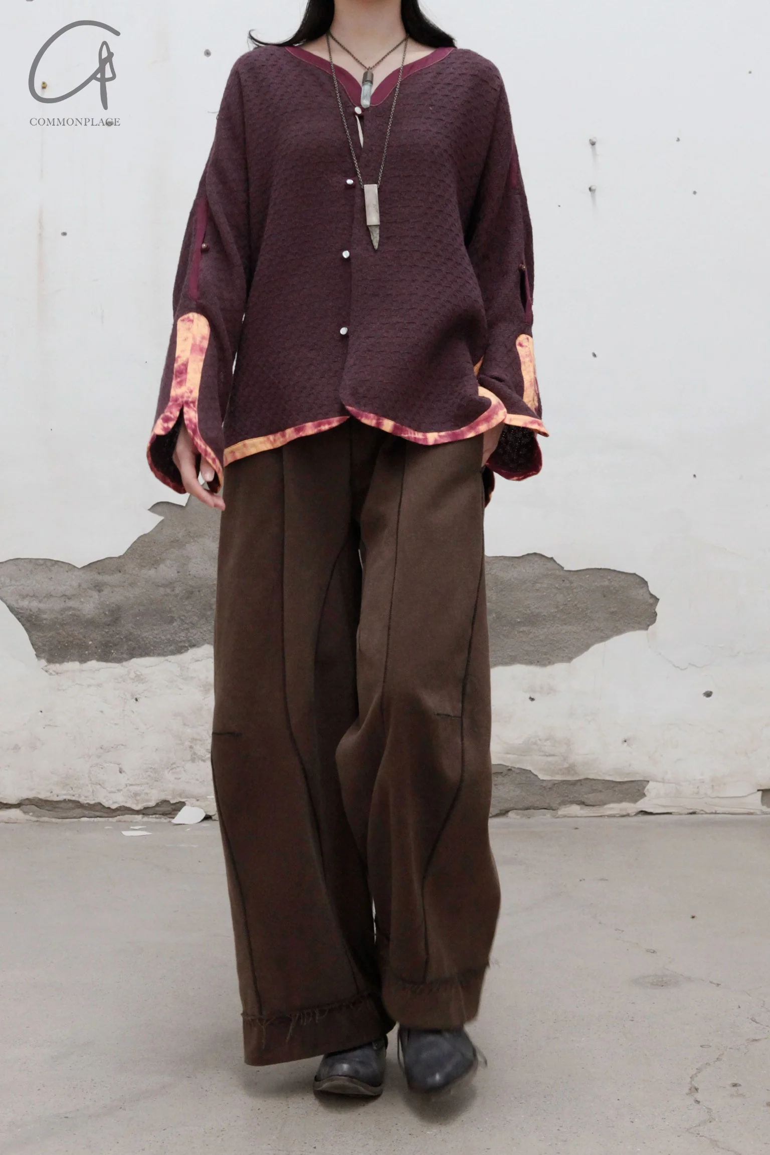pengtai cotton and wool blended double pleated wide cotton twill pants M022 - Image 41