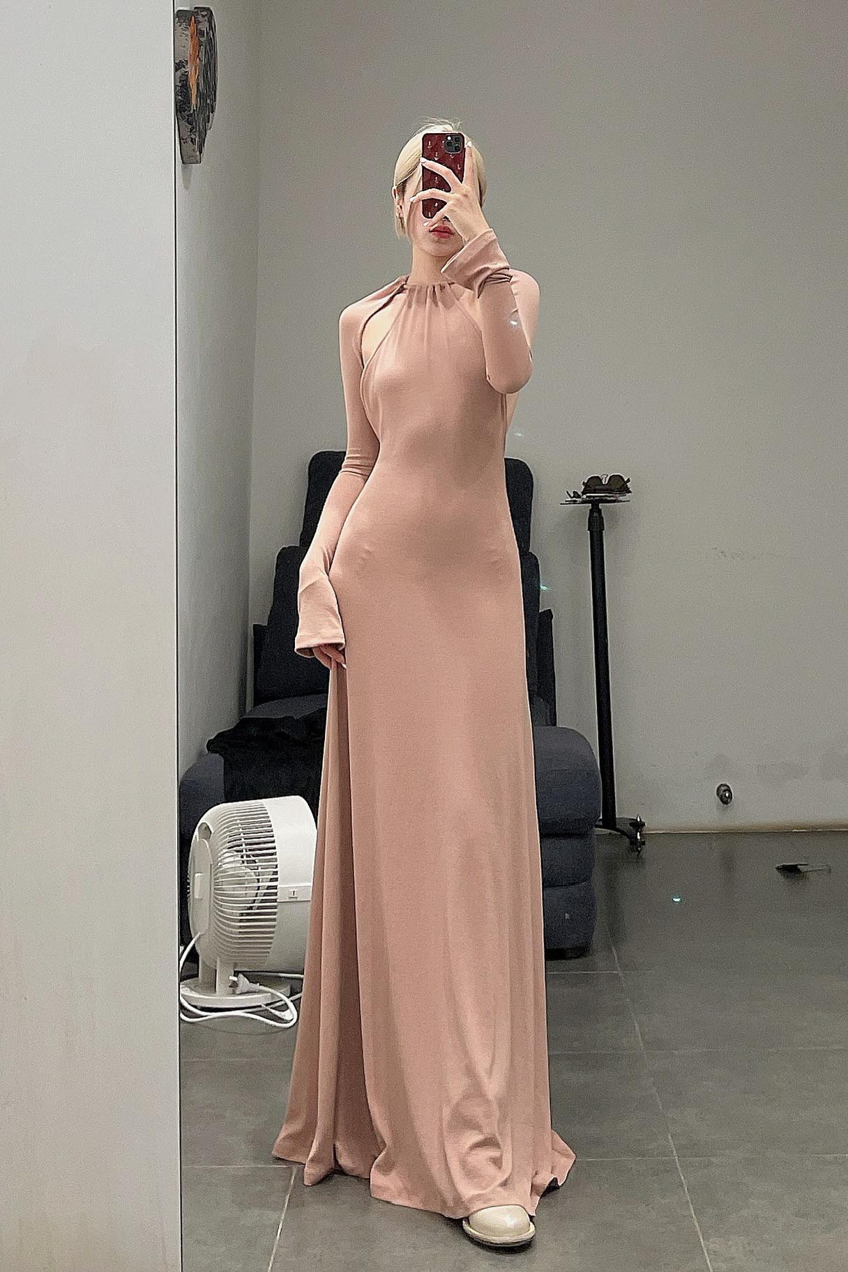 pengtai cotton knitted coffee color evening dress PTW22C19-2 (PTW22C19) - Image 15