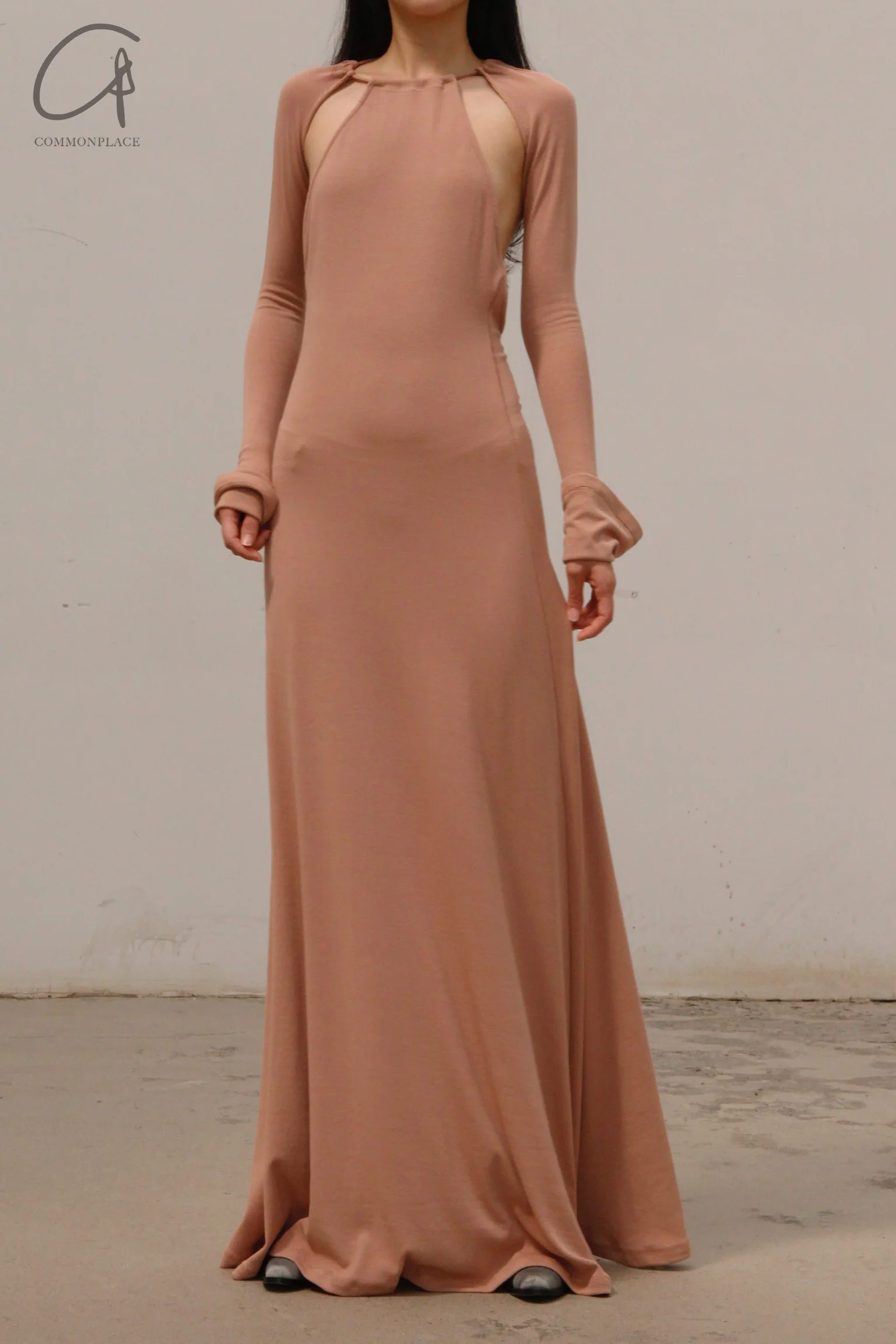 pengtai cotton knitted coffee color evening dress PTW22C19-2 (PTW22C19) - Image 2