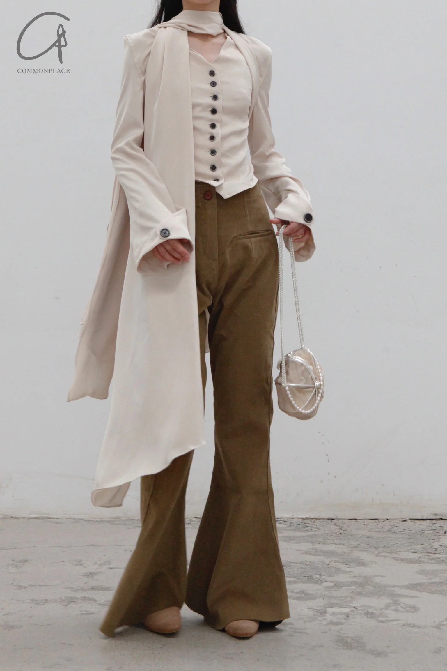 pengtai cotton twill flared pants PTW22D01-2 Brown (PTW22D01) - Image 3