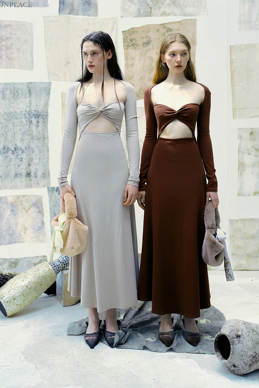 pengtai cutout long dress PTW23C10-3 white hat gray - Image 10