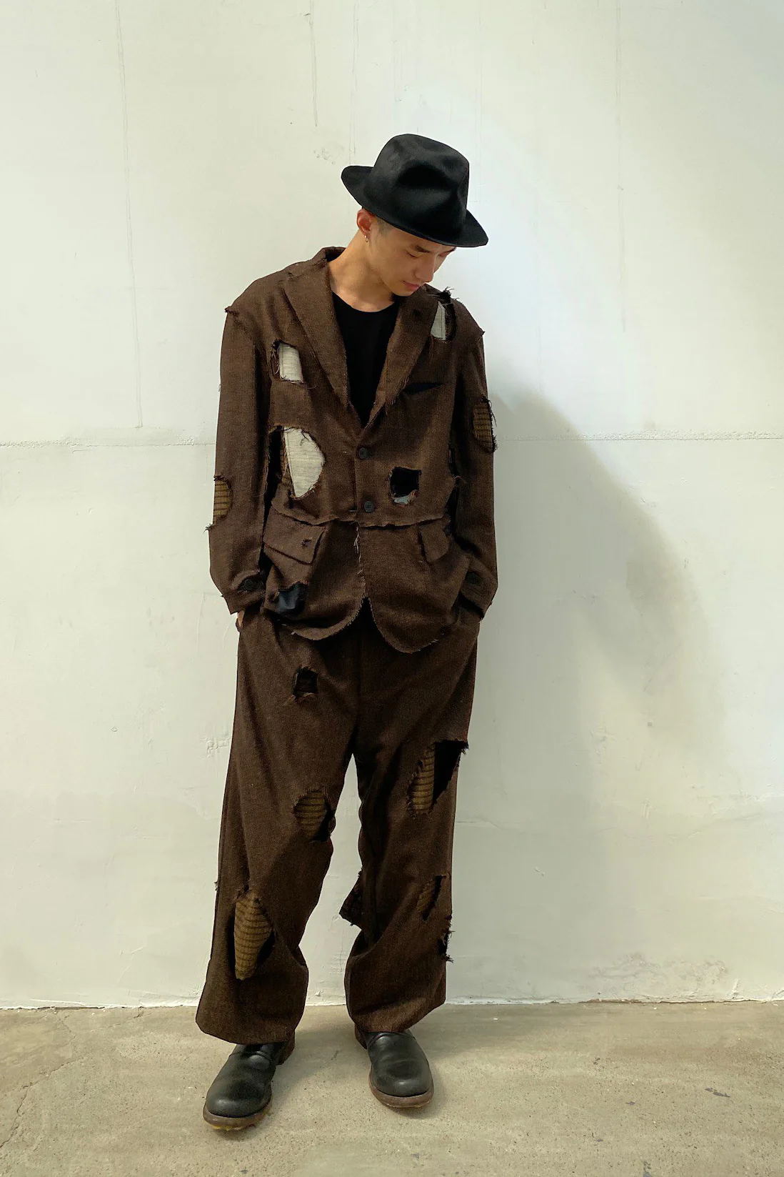 Pengtai distressed effect wool jacket MW21024 brown - Image 9