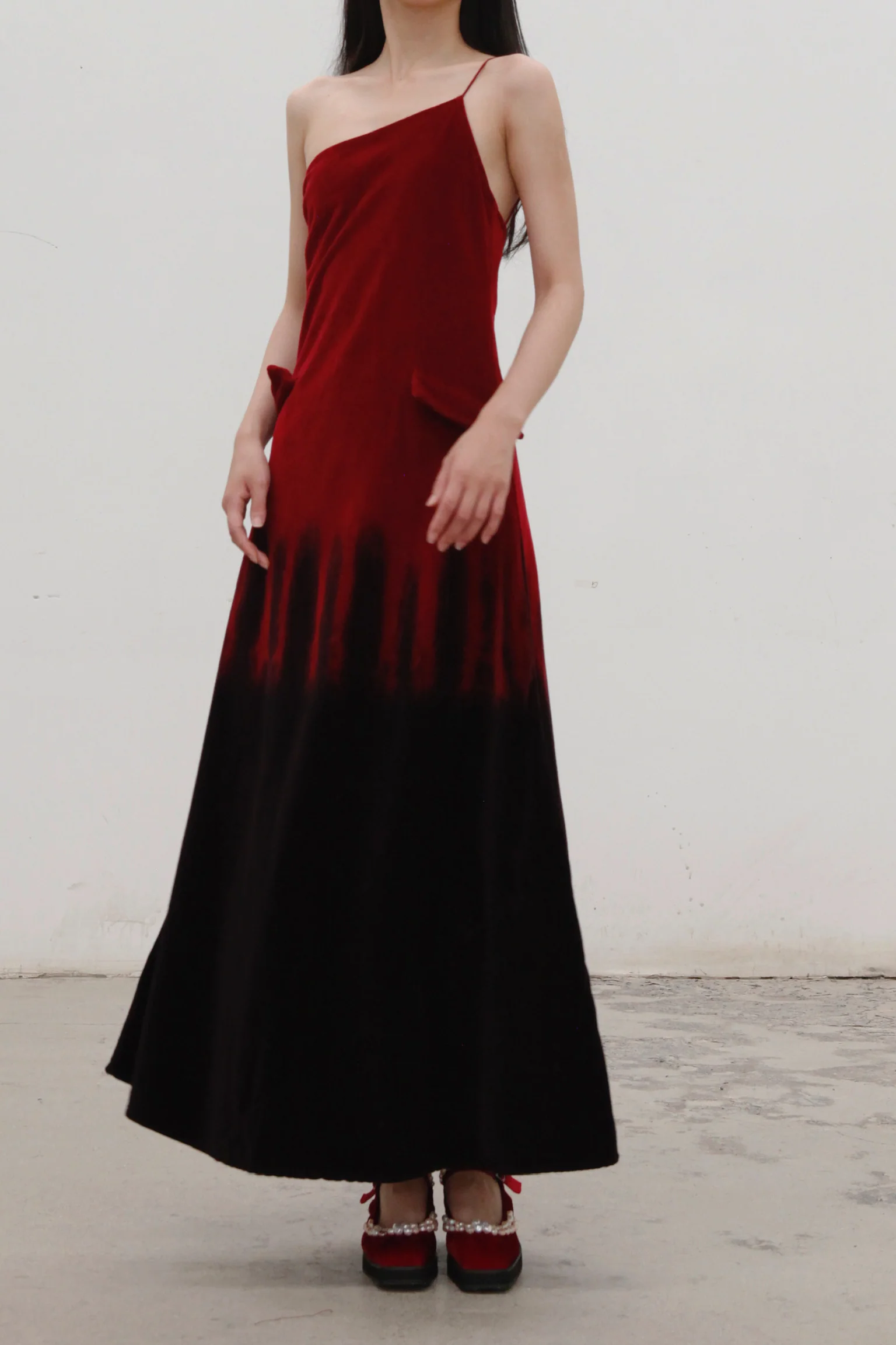 pengtai Dyed Corduroy Dress PTW22C04-2 Burgundy & Black (PTW22C04)