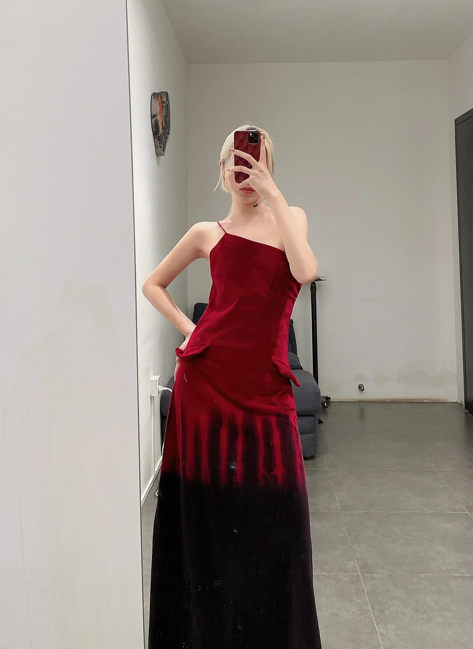 pengtai Dyed Corduroy Dress PTW22C04-2 Burgundy & Black (PTW22C04) - Image 11