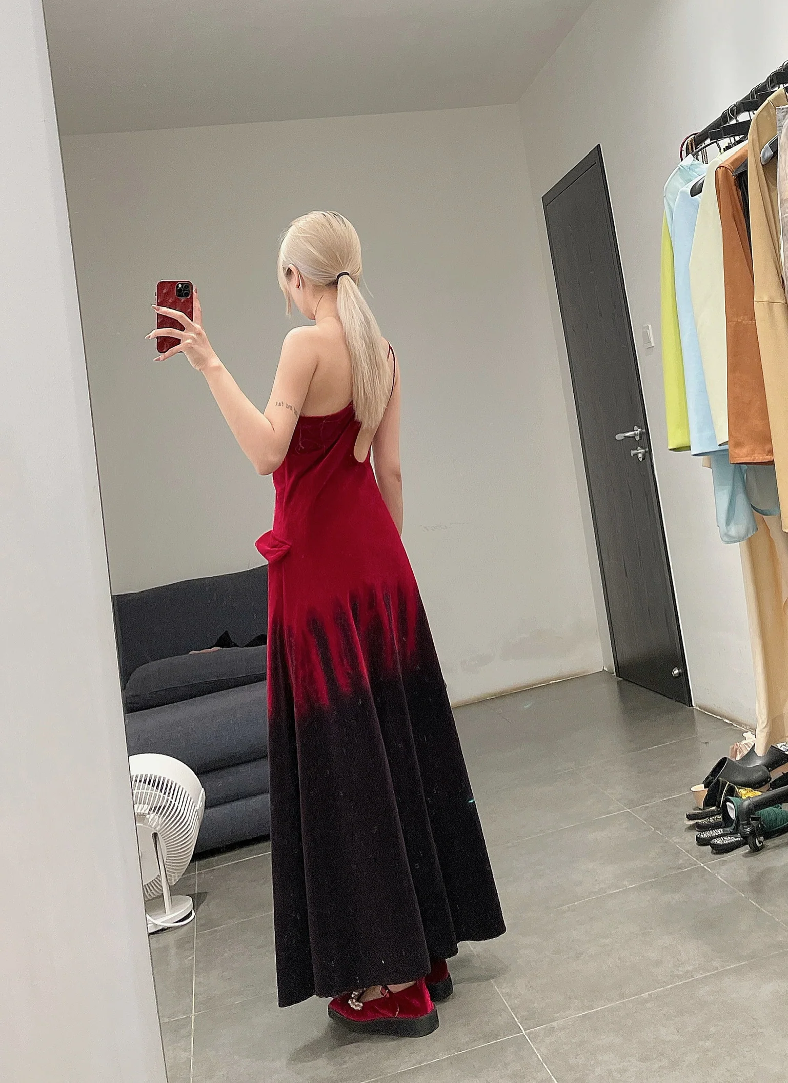 pengtai Dyed Corduroy Dress PTW22C04-2 Burgundy & Black (PTW22C04) - Image 17