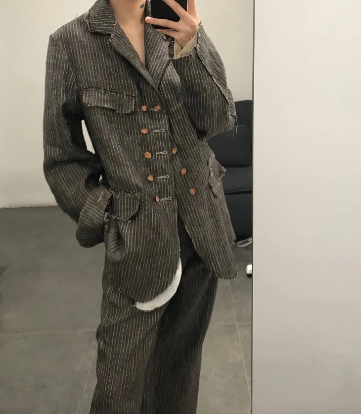 pengtai hand-stitched pinstripe trousers S20303 - Image 6
