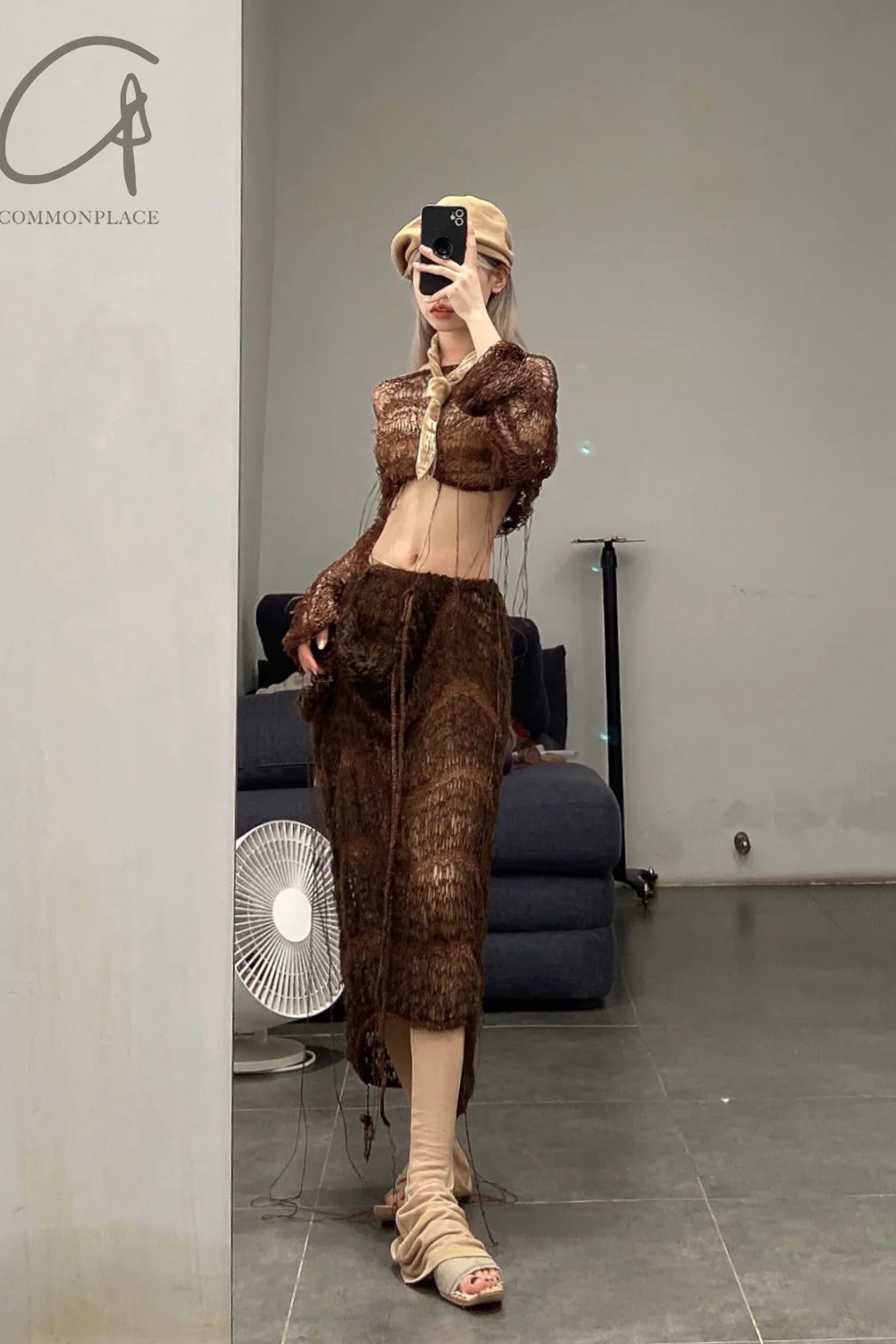 pengtai knitted A-line skirt PTS22E07-2 coffee color - Image 12