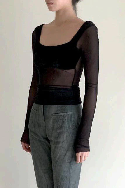 pengtai knitted mesh velvet square NL top PTW22A10-3 black - Image 2