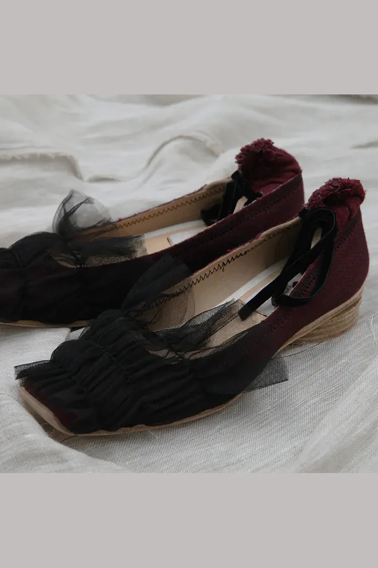 pengtai lace square head strap leather shoes wine red AW190886 PPT872 - Image 2
